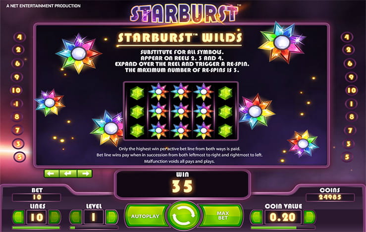 The original Starburst wild-feature help screen
